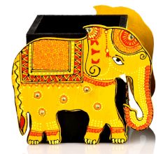 Handicraft Wooden Pen Stand Elephant - Yellow